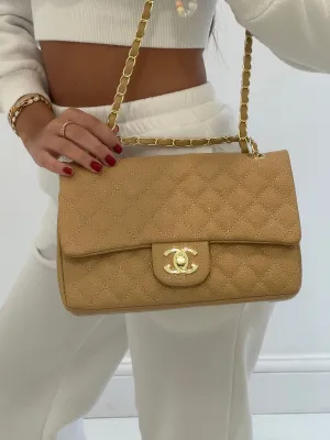 Quilted Camel Gold Chain Handbag