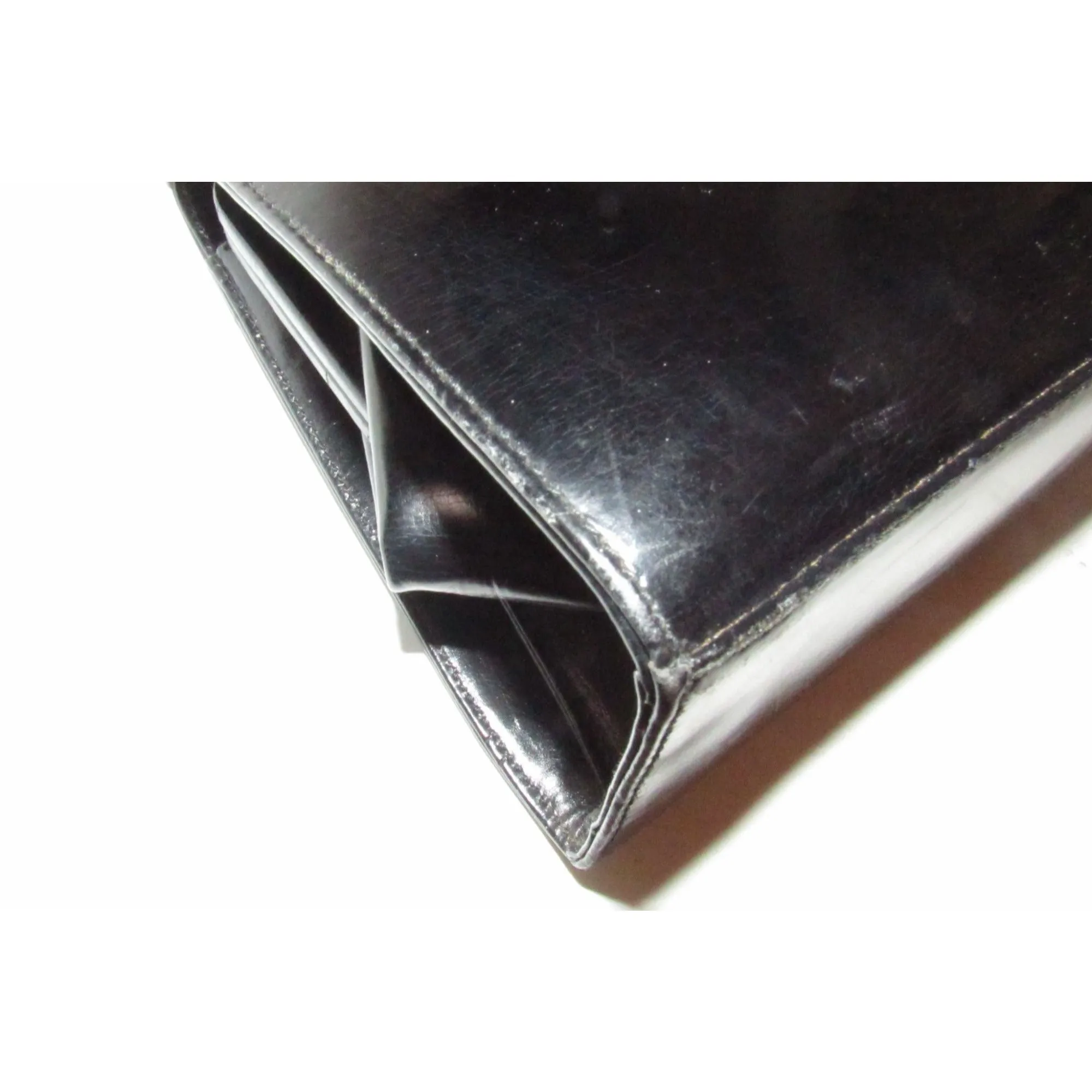 Rare 60s, mod, Giorgio Gucci, black leather, satchel style shoulder bag with a snap hinged top, two heavy gold chain shoulder straps