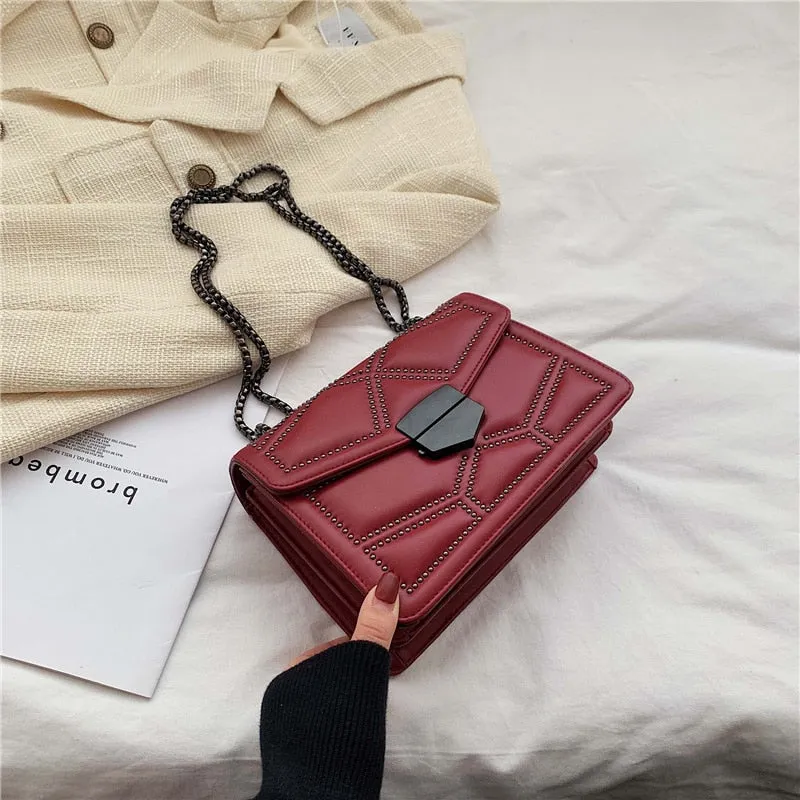 Rivets PU Leather Chain Strap Women's Bag