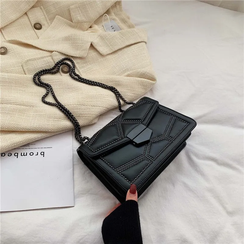 Rivets PU Leather Chain Strap Women's Bag