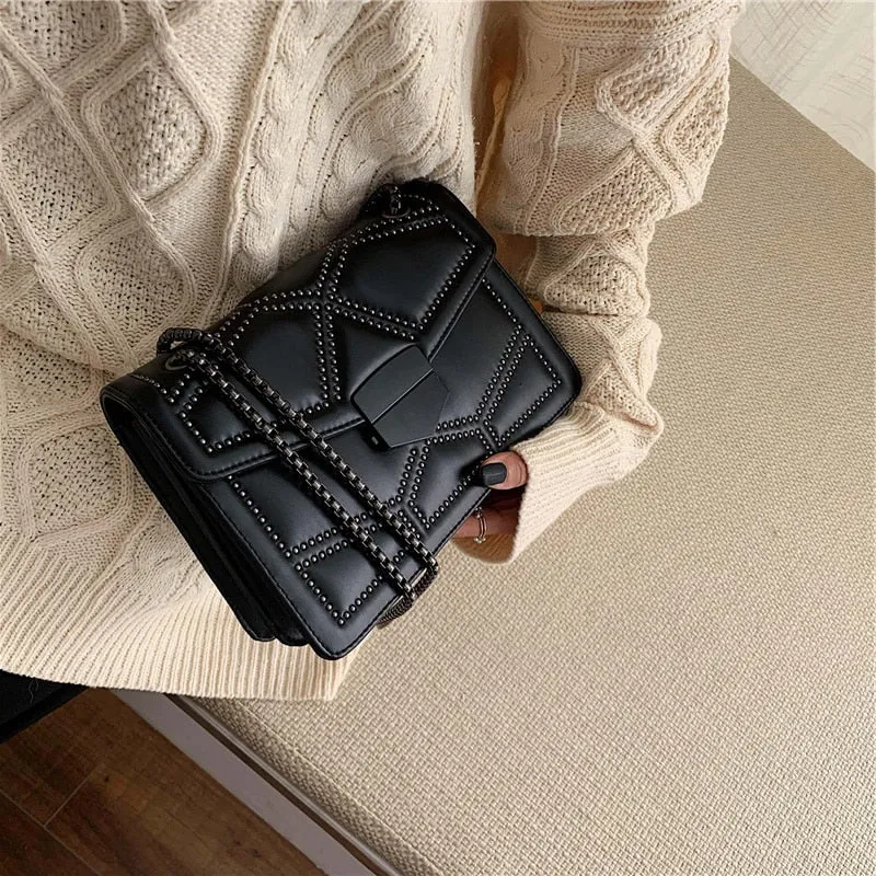 Rivets PU Leather Chain Strap Women's Bag