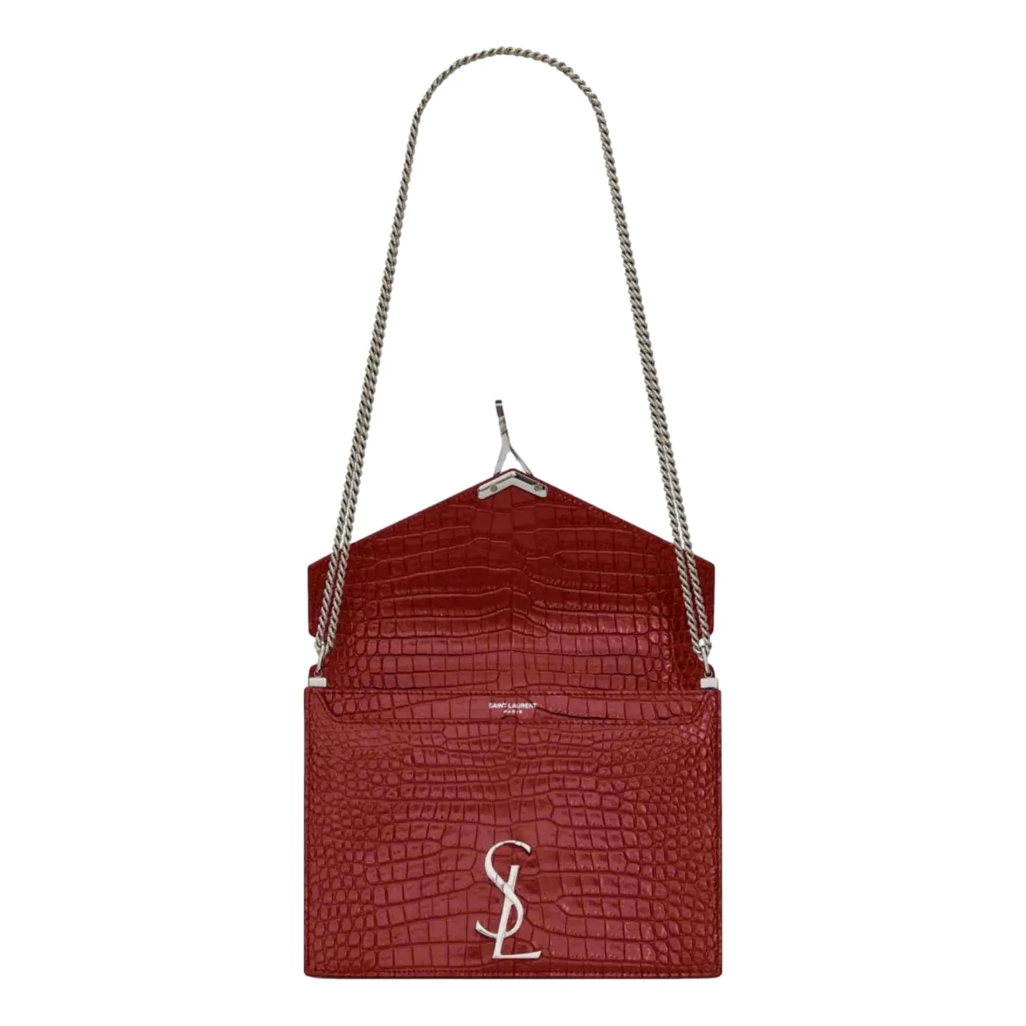 Saint Laurent Cassandra Red Croc Leather Medium Shoulder Bag
