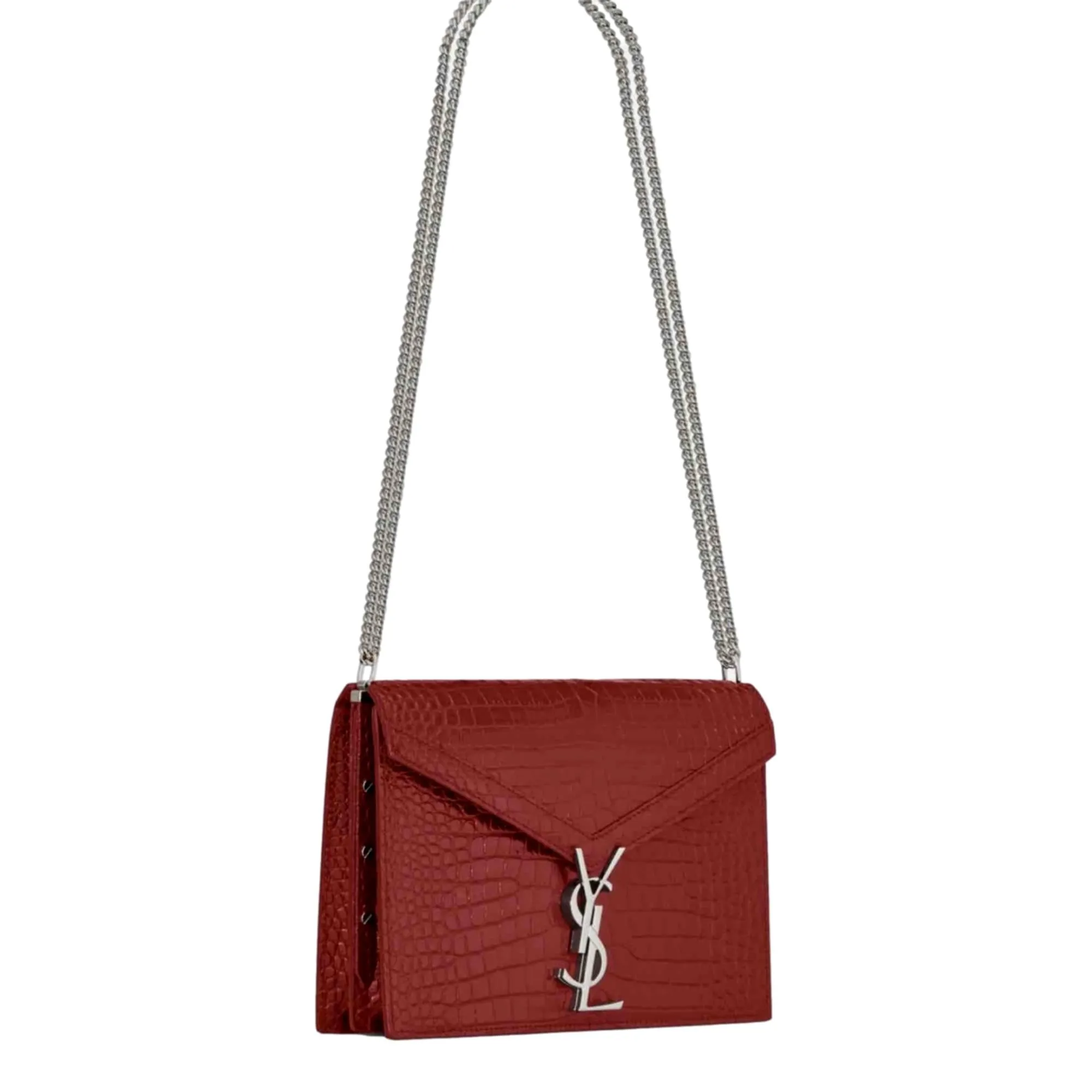 Saint Laurent Cassandra Red Croc Leather Medium Shoulder Bag