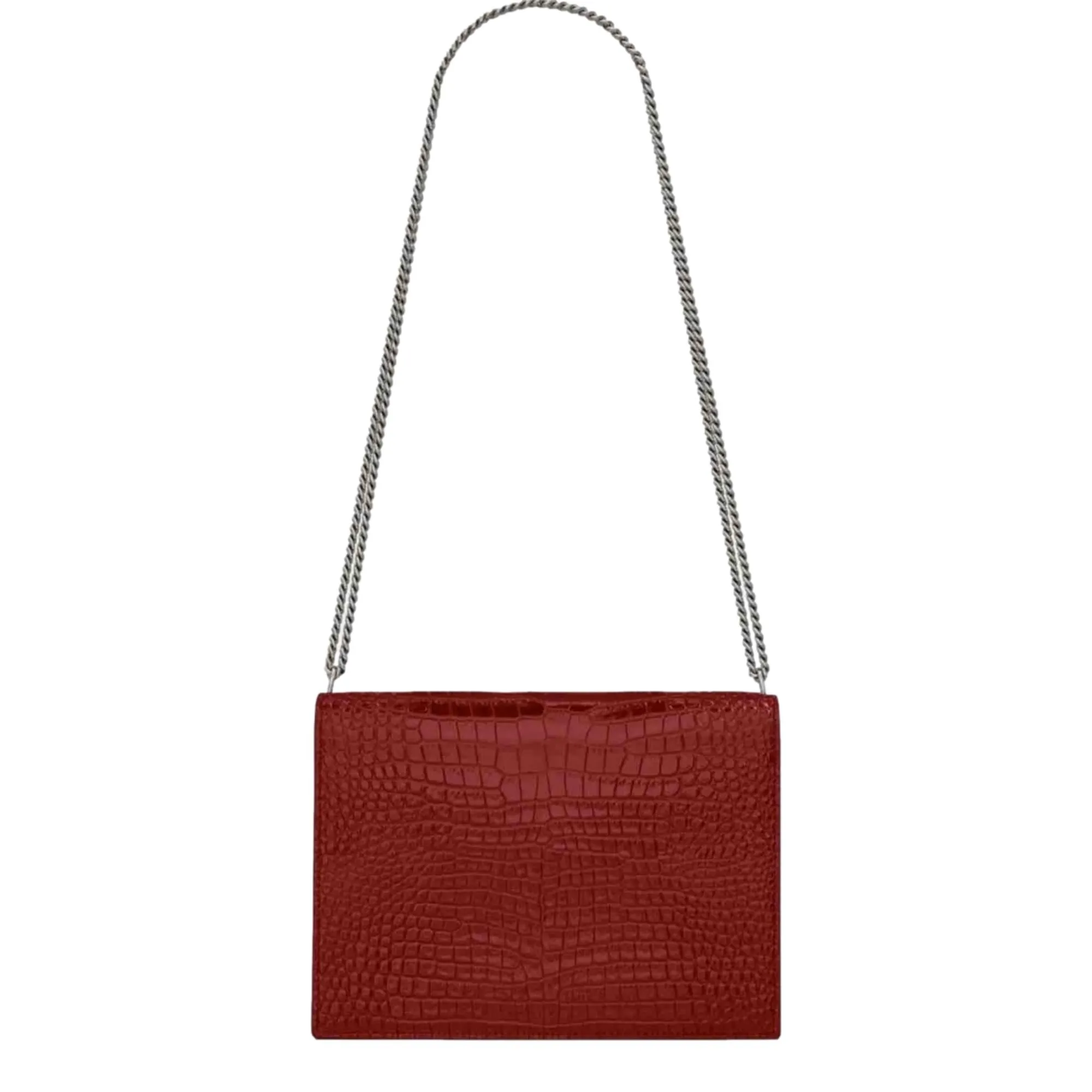 Saint Laurent Cassandra Red Croc Leather Medium Shoulder Bag