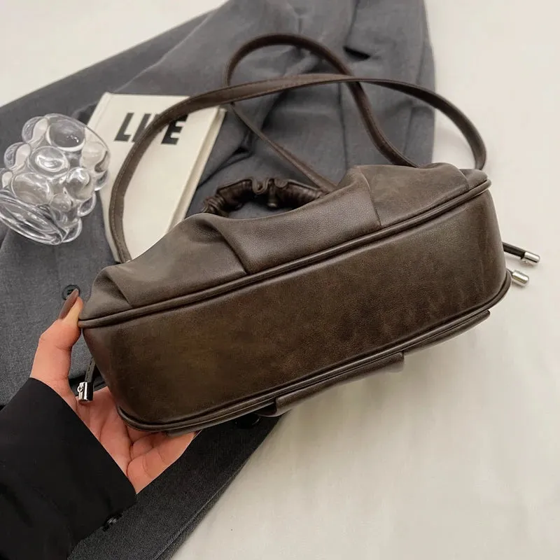 Small Leather Crossbody Bags Women Pleated Zipper Ruched Handle Crossbody Bags