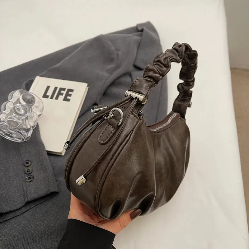Small Leather Crossbody Bags Women Pleated Zipper Ruched Handle Crossbody Bags