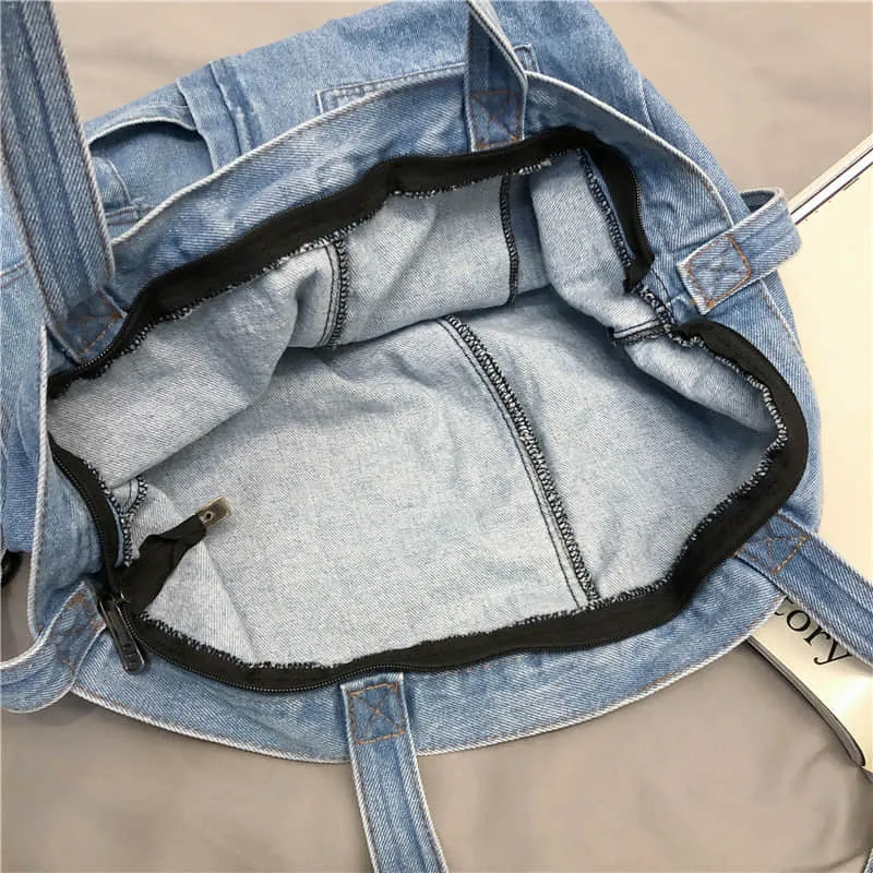 Stitching washed denim bag