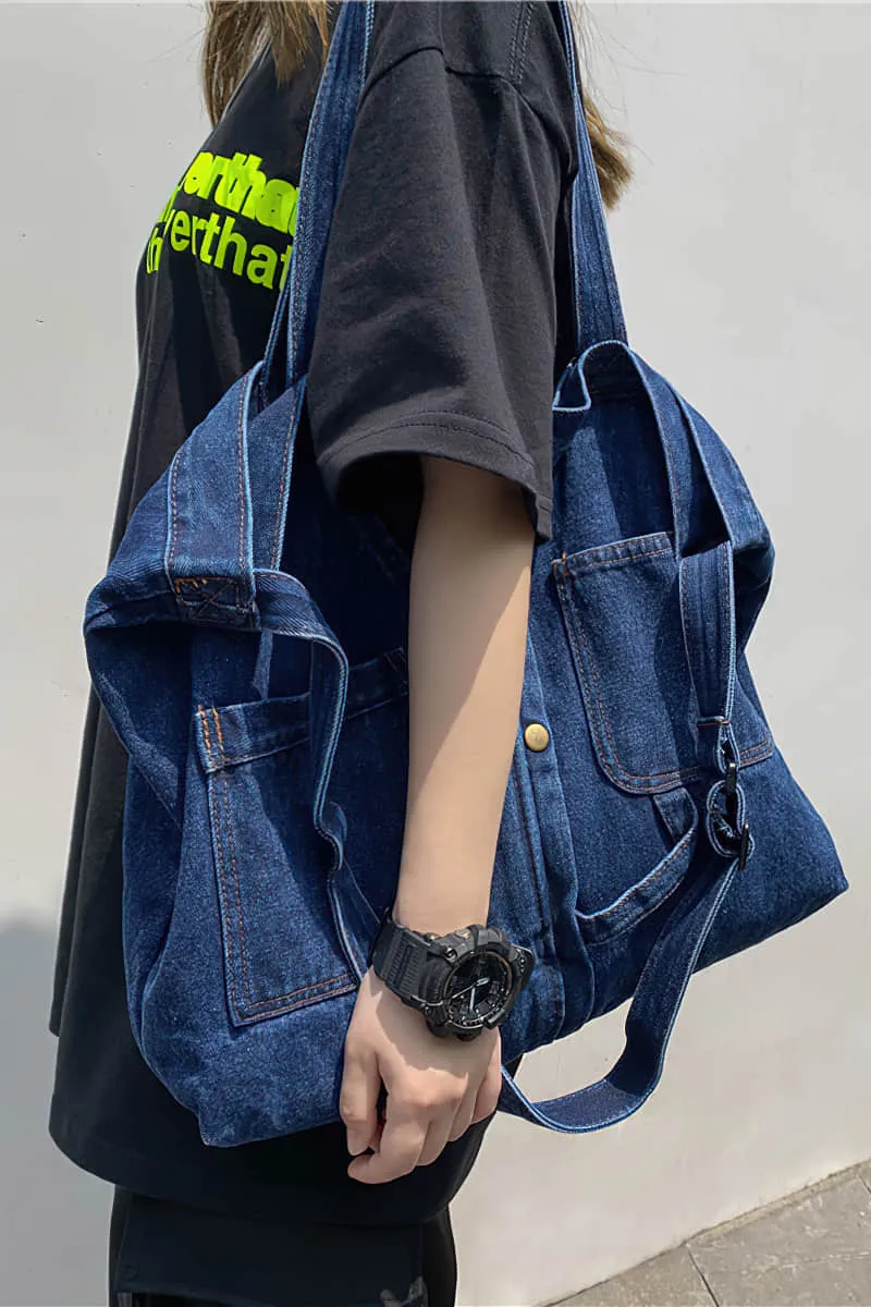 Stitching washed denim bag