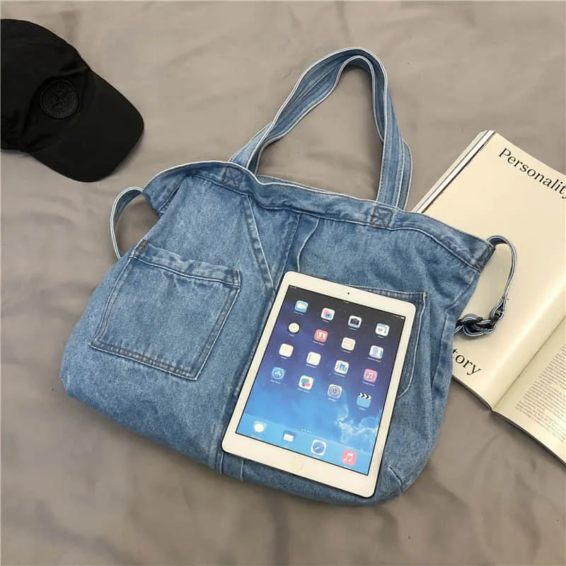 Stitching washed denim bag