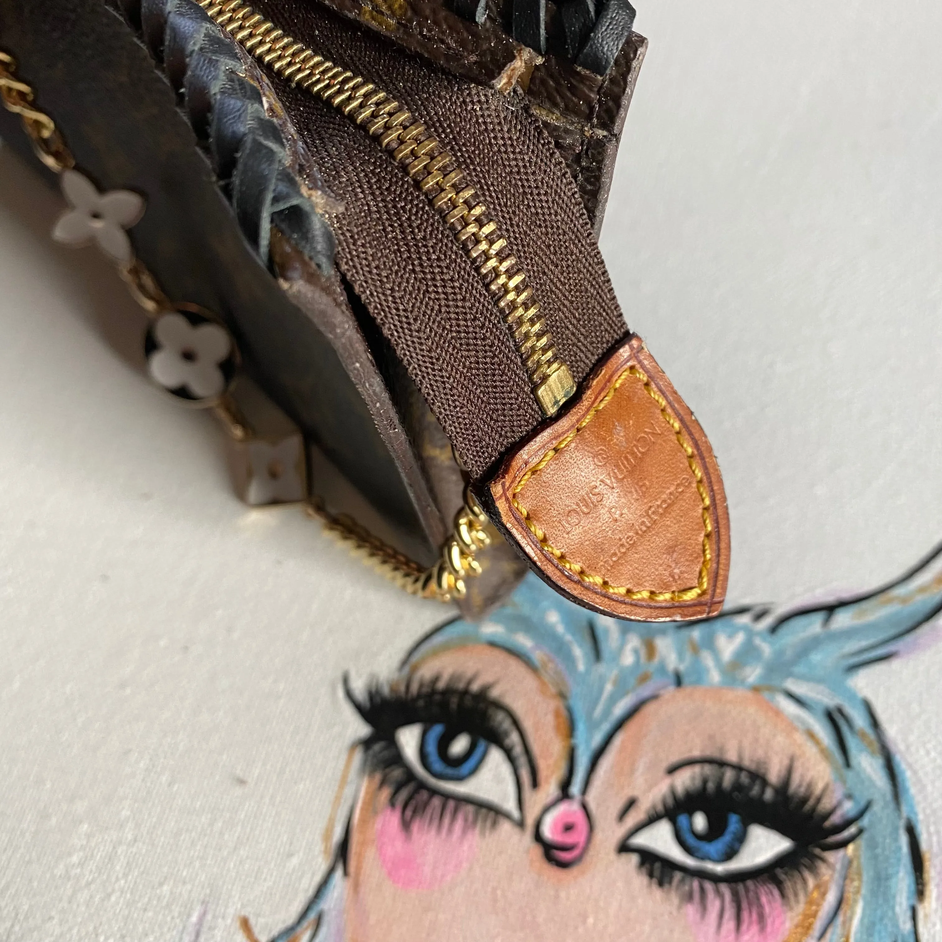 The Junco - Vintage Monogram in Black Wristlet