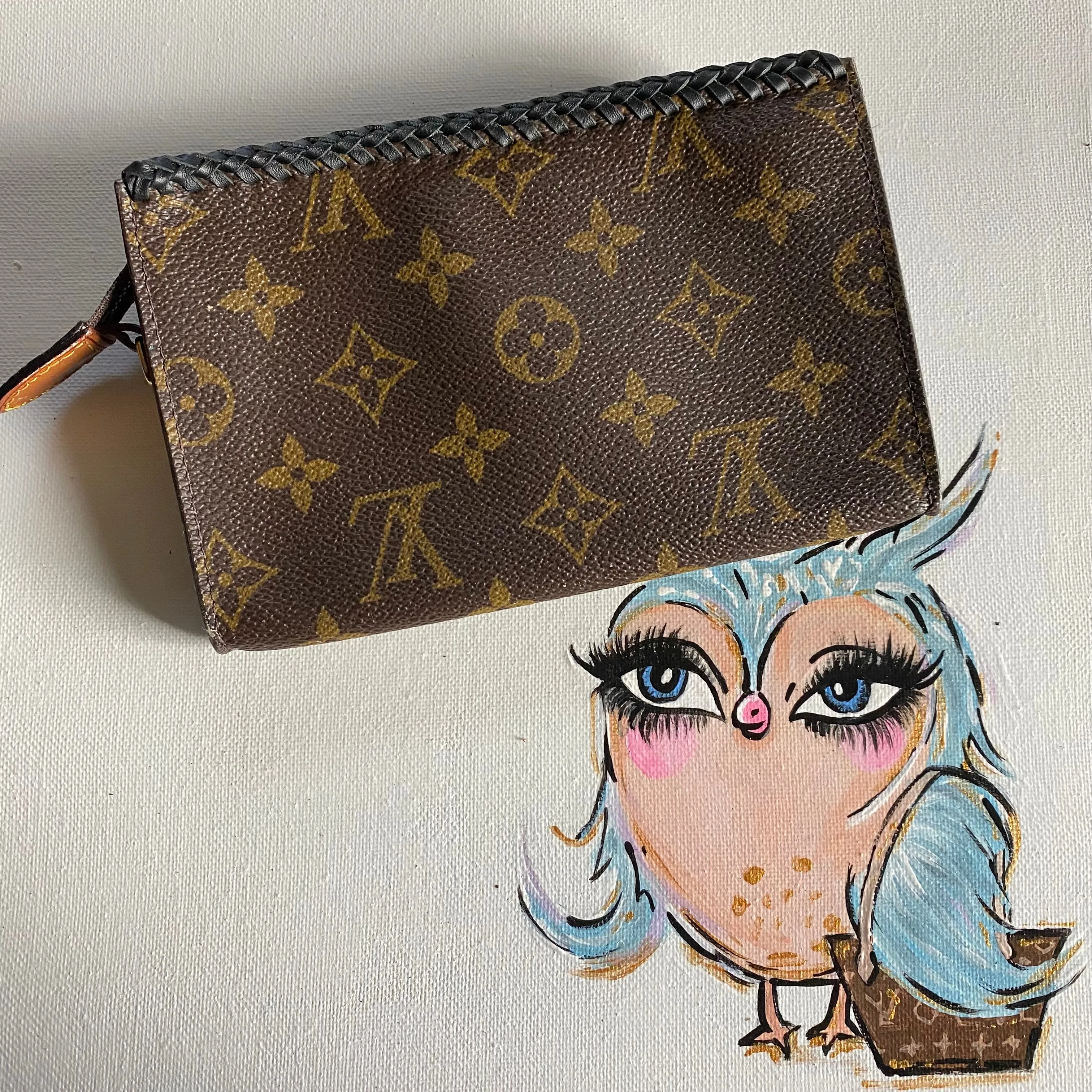 The Junco - Vintage Monogram in Black Wristlet