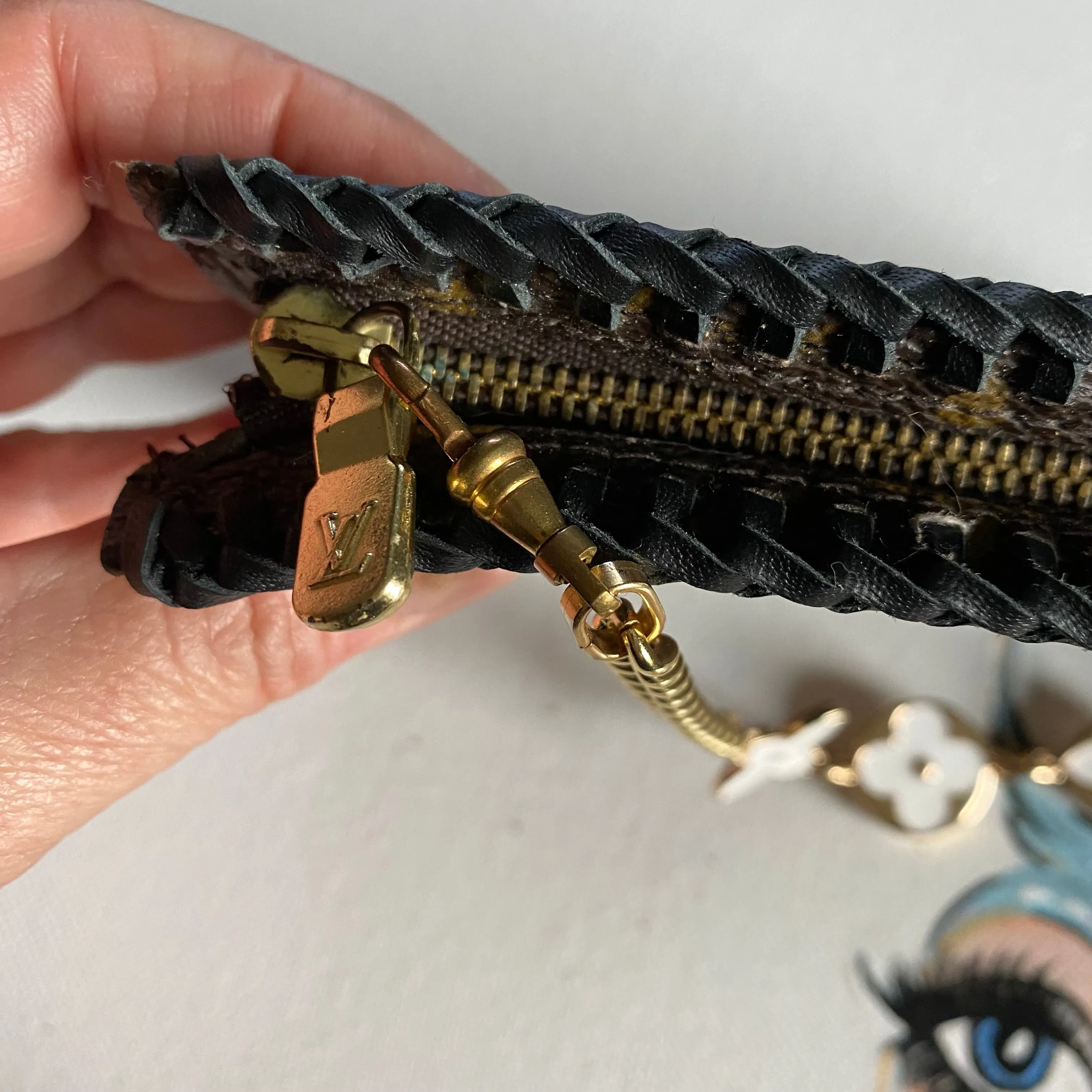 The Junco - Vintage Monogram in Black Wristlet