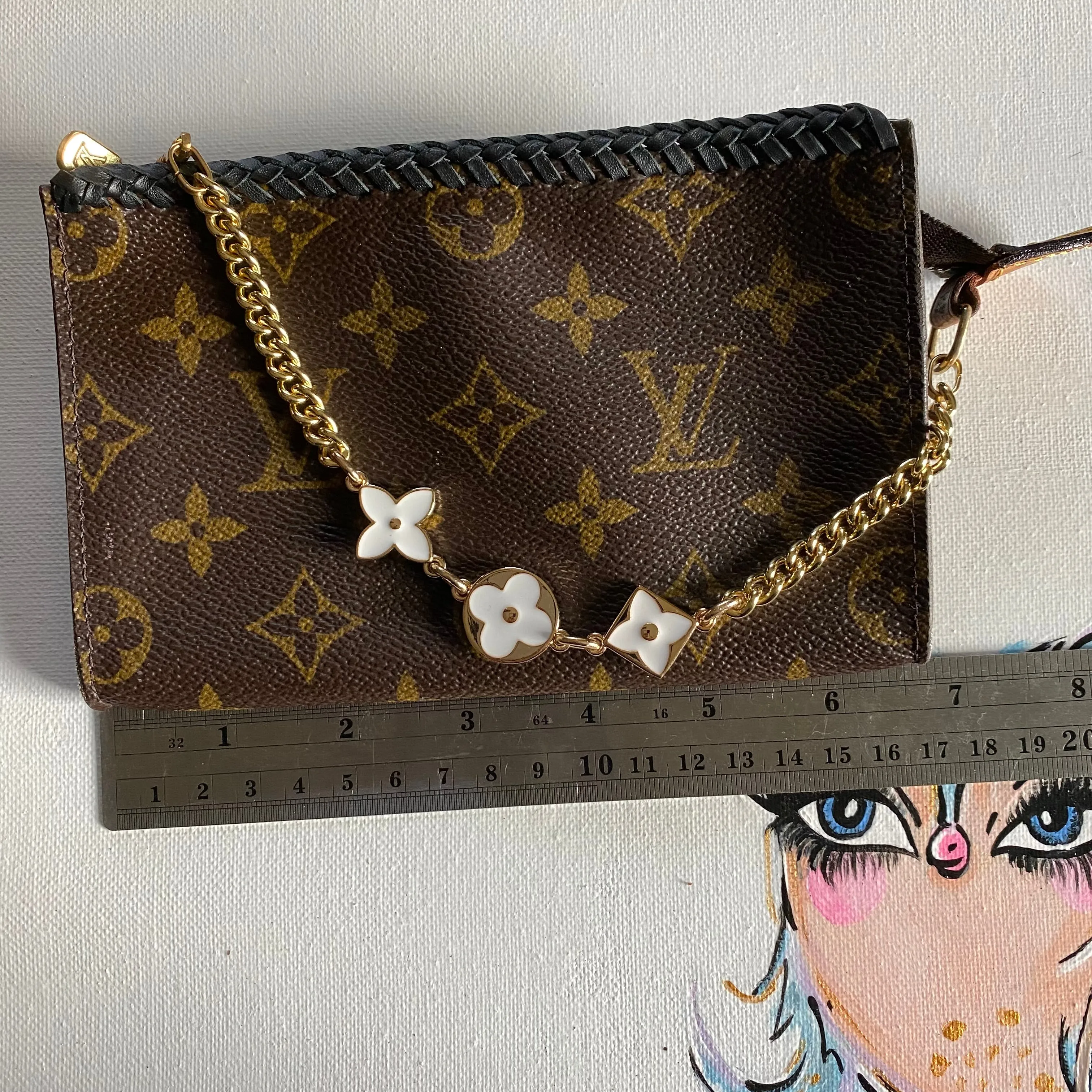 The Junco - Vintage Monogram in Black Wristlet
