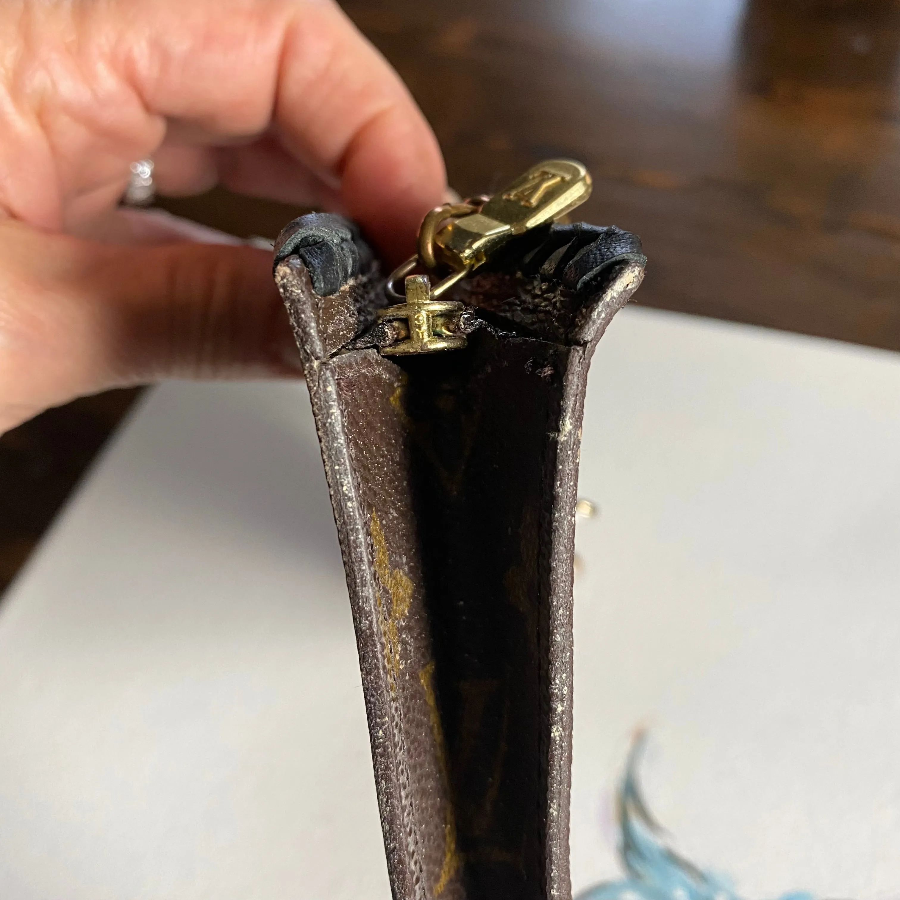 The Junco - Vintage Monogram in Black Wristlet