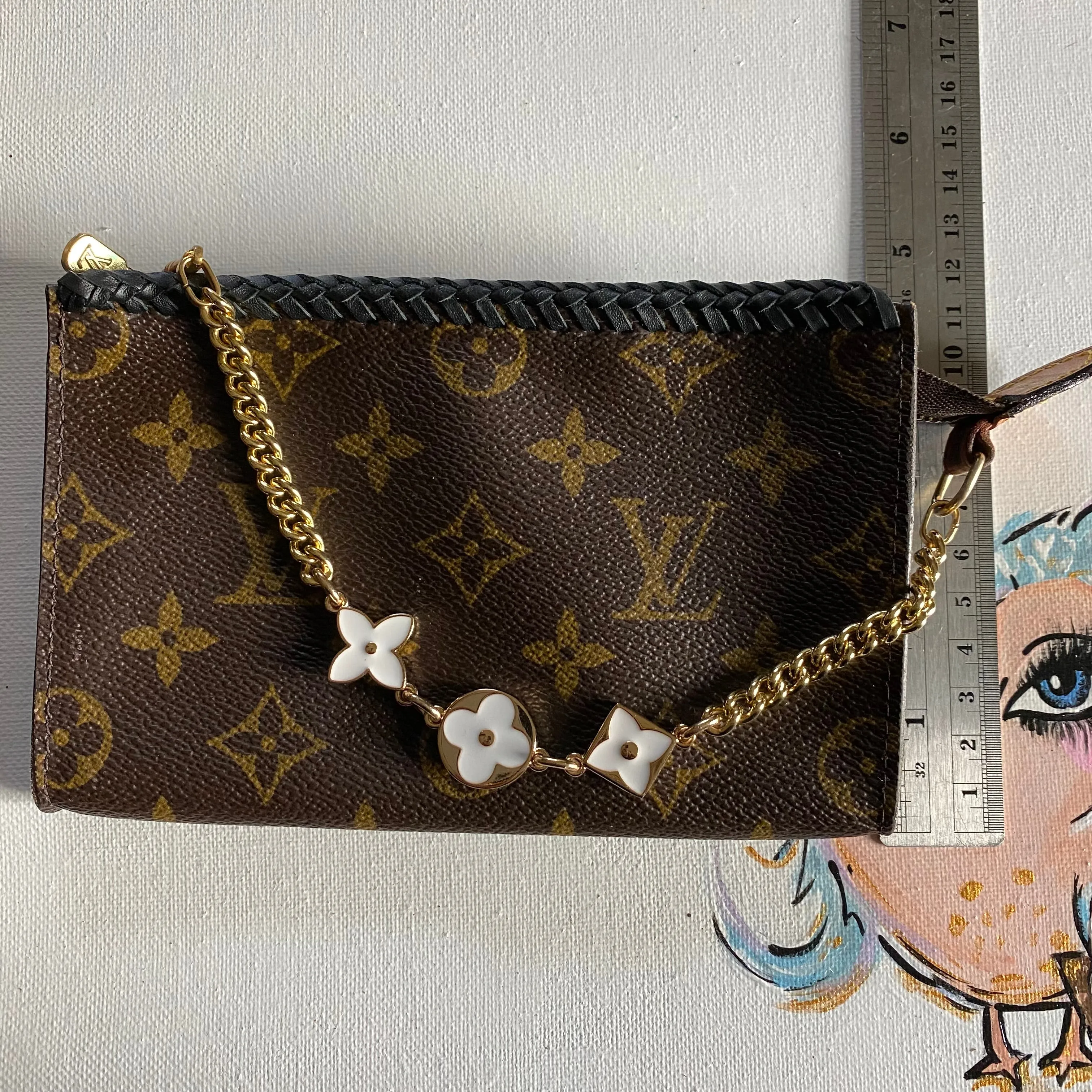 The Junco - Vintage Monogram in Black Wristlet