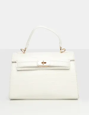 The Maddyson White Patent Croc One Handle Mini Tote Bag