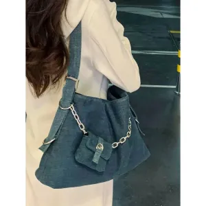 UAKISS  -  High Street Denim Handbag Women New Vintage Chain Large Capacity Shoulder Tote Bag Ladies Retro Casual Y2k Handbags