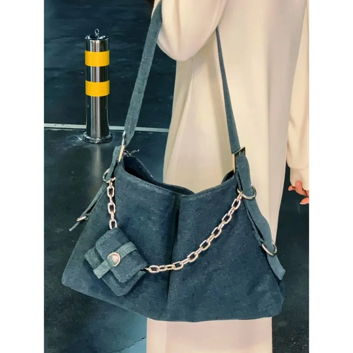 UAKISS  -  High Street Denim Handbag Women New Vintage Chain Large Capacity Shoulder Tote Bag Ladies Retro Casual Y2k Handbags