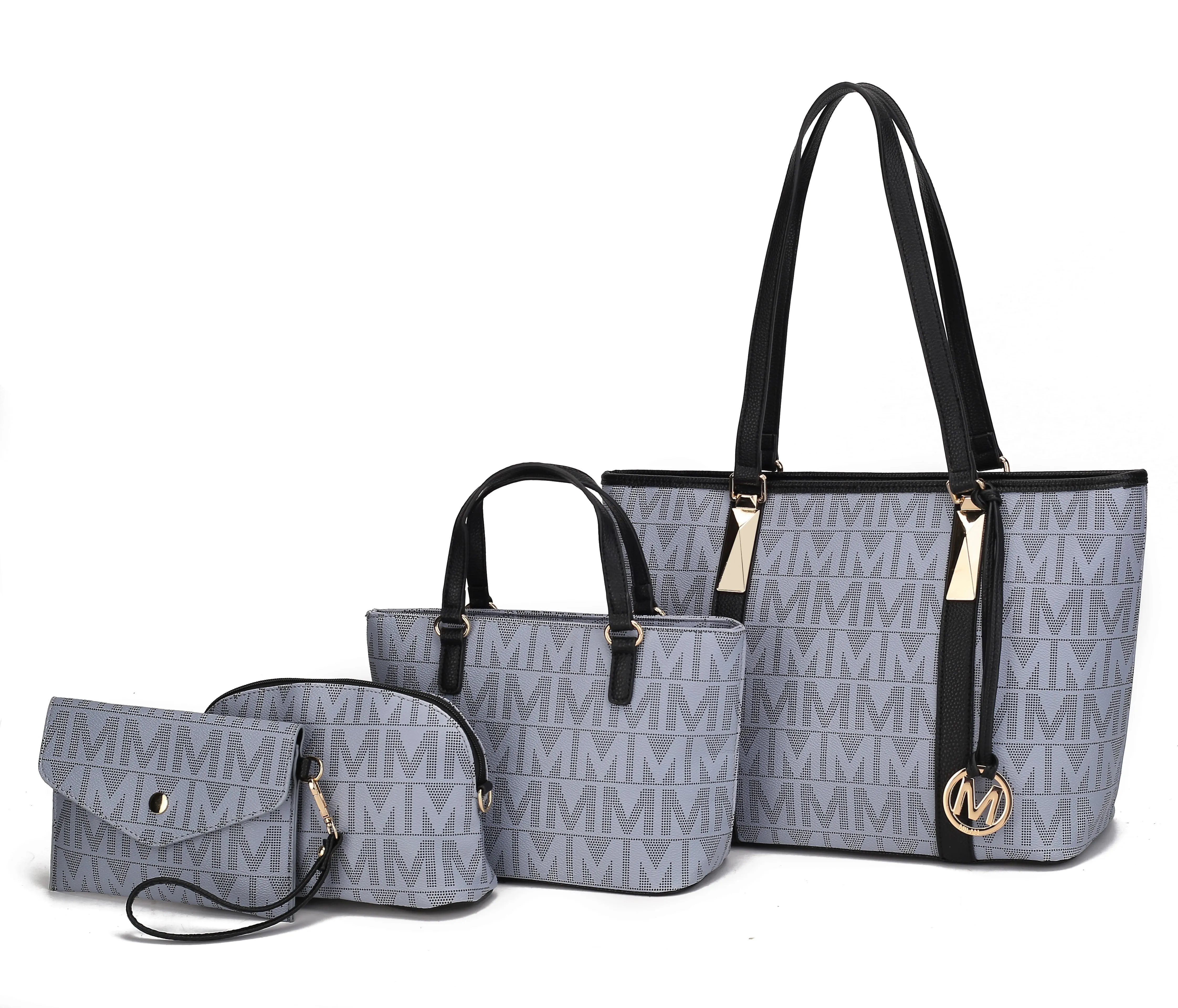 Vegan Leather Women'S Tote Bag, Small Tote Handbag, Pouch Purse & Wristlet Wallet Bag 4 Pcs Set by Mia K - Chocolate