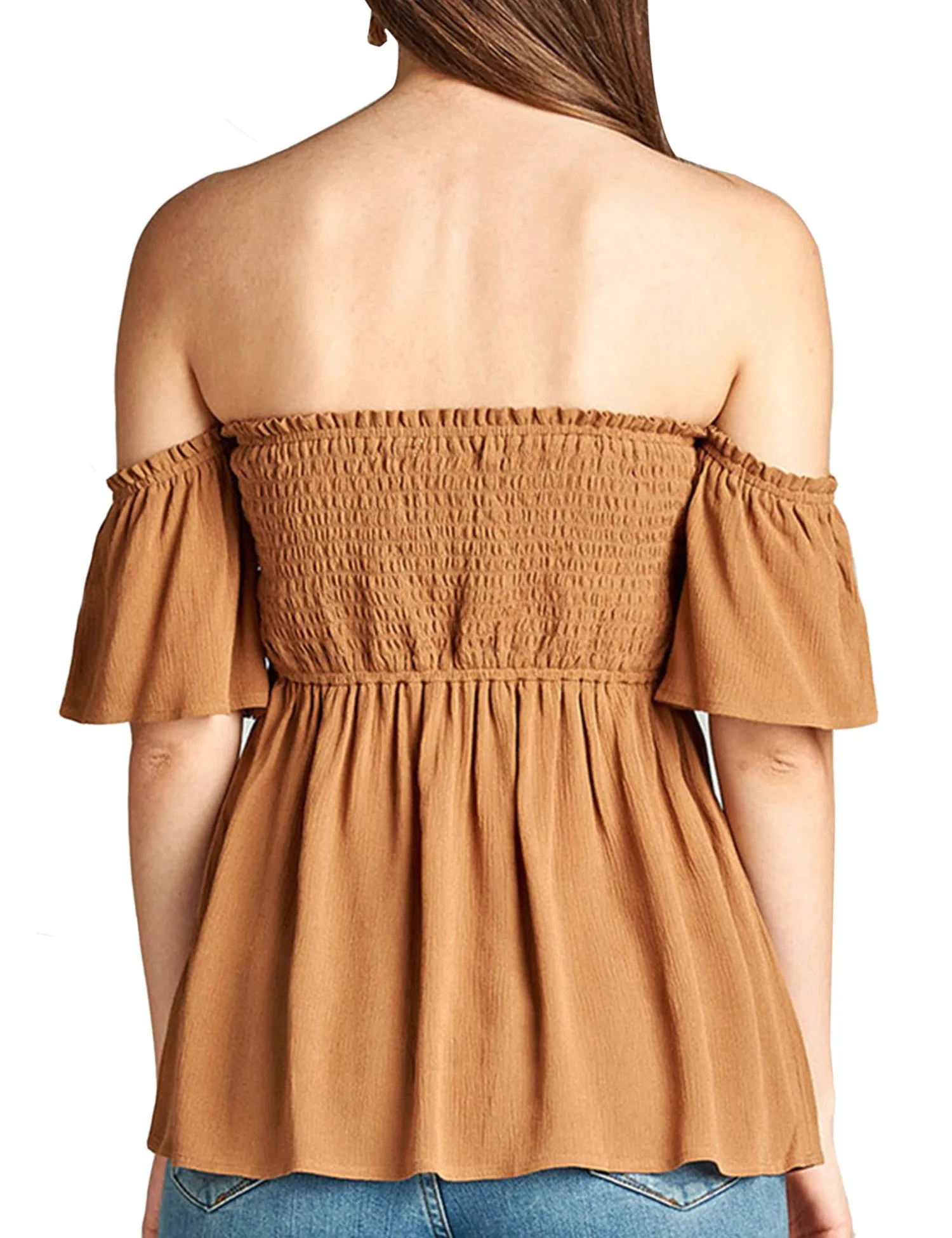 Womens Smocking Rayon Off the Shoulder Top