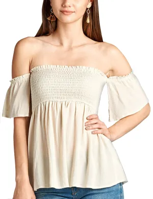 Womens Smocking Rayon Off the Shoulder Top