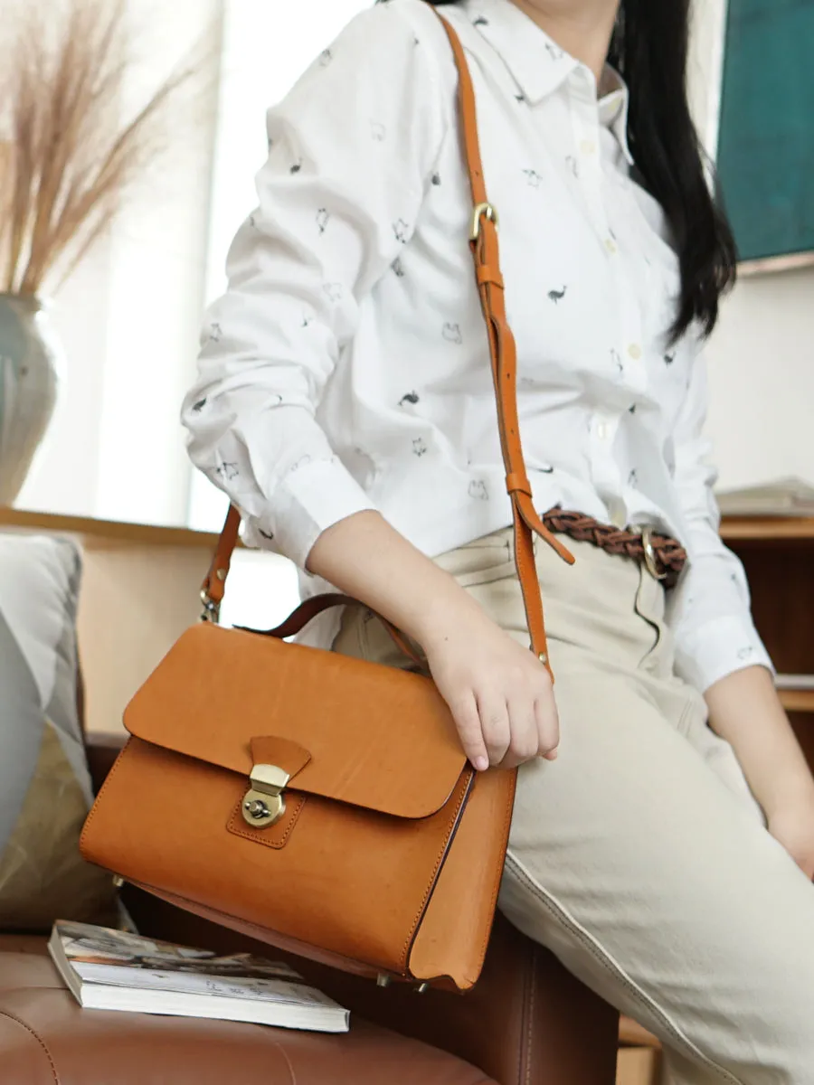 Womens Structured Leather Satchel Crossbody Bags