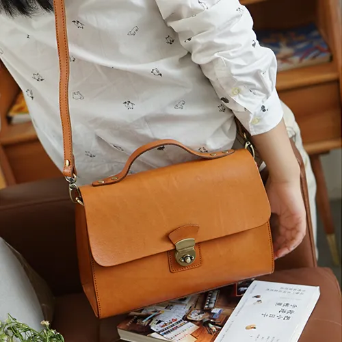 Womens Structured Leather Satchel Crossbody Bags