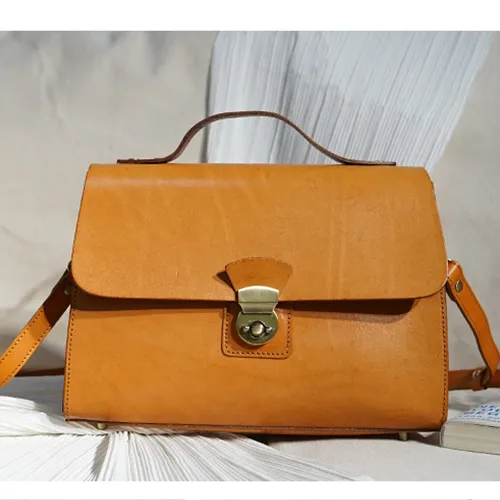 Womens Structured Leather Satchel Crossbody Bags