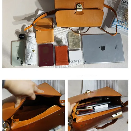 Womens Structured Leather Satchel Crossbody Bags