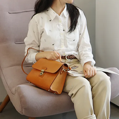 Womens Structured Leather Satchel Crossbody Bags