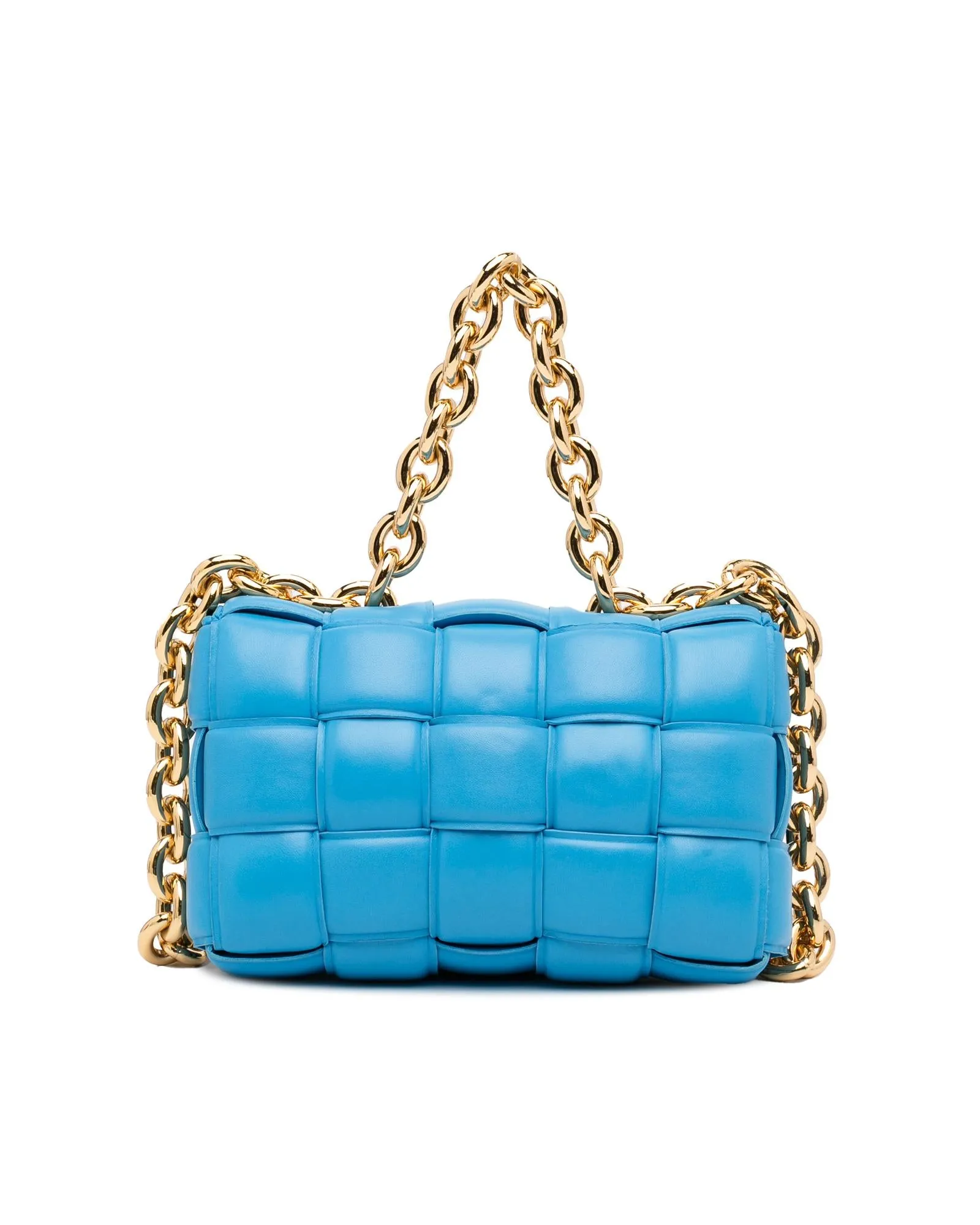 Woven Leather Chain Cassette Bag with Padded Design
