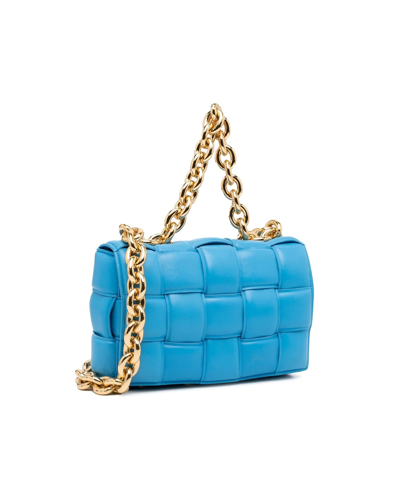 Woven Leather Chain Cassette Bag with Padded Design